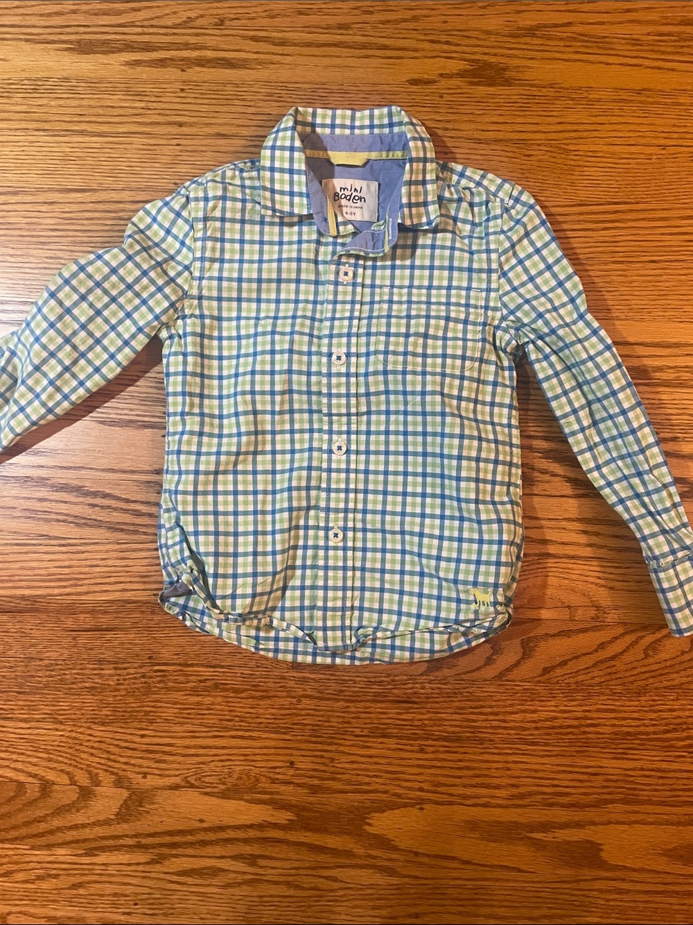 Mini Boden Blue, Green & White Plaid Button-Down